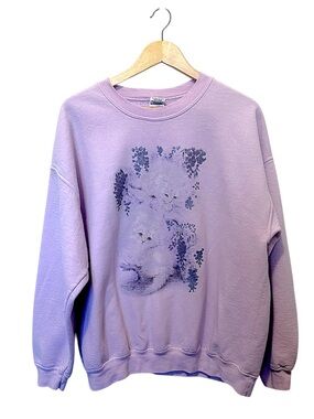 Vintage Sweater Cat Graphic Sweatshirt Pink Lilac Cozy Cottagecore